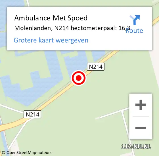 Locatie op kaart van de 112 melding: Ambulance Met Spoed Naar Molenlanden, N214 hectometerpaal: 16,3 op 14 september 2023 16:55