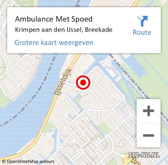 Locatie op kaart van de 112 melding: Ambulance Met Spoed Naar Krimpen aan den IJssel, Breekade op 14 september 2023 16:55