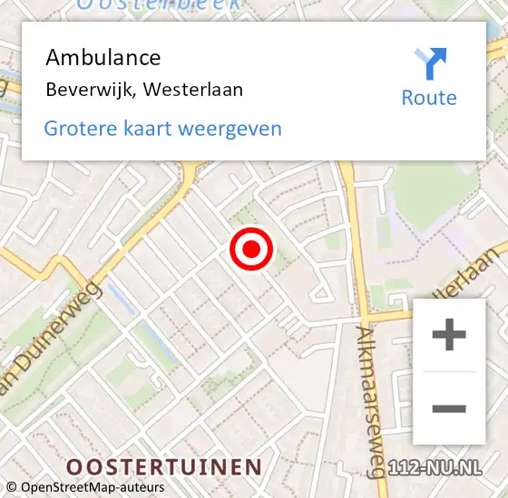 Locatie op kaart van de 112 melding: Ambulance Beverwijk, Westerlaan op 14 september 2023 16:56