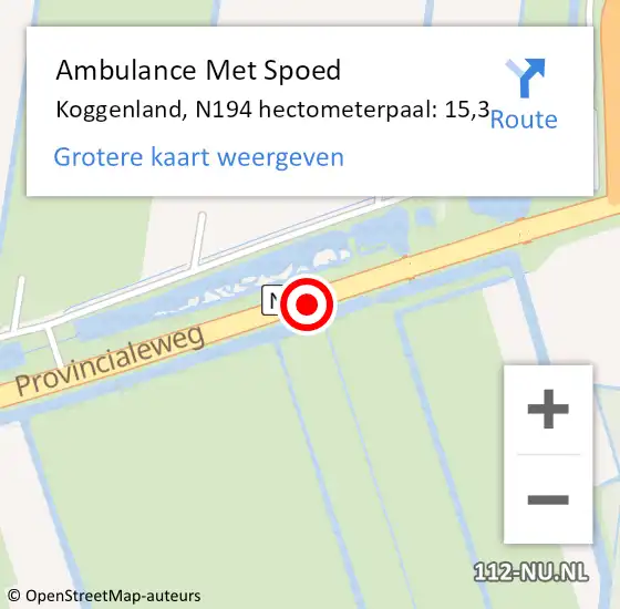 Locatie op kaart van de 112 melding: Ambulance Met Spoed Naar Koggenland, N194 hectometerpaal: 15,3 op 14 september 2023 17:00