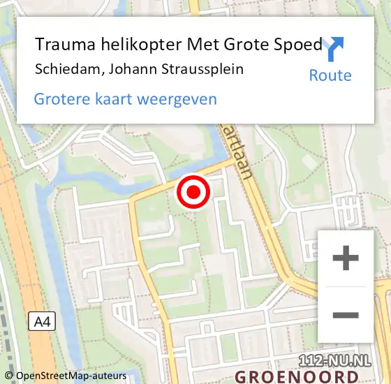 Locatie op kaart van de 112 melding: Trauma helikopter Met Grote Spoed Naar Schiedam, Johann Straussplein op 14 september 2023 17:05