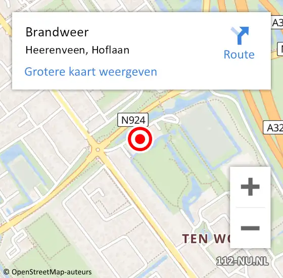 Locatie op kaart van de 112 melding: Brandweer Heerenveen, Hoflaan op 14 september 2023 17:11