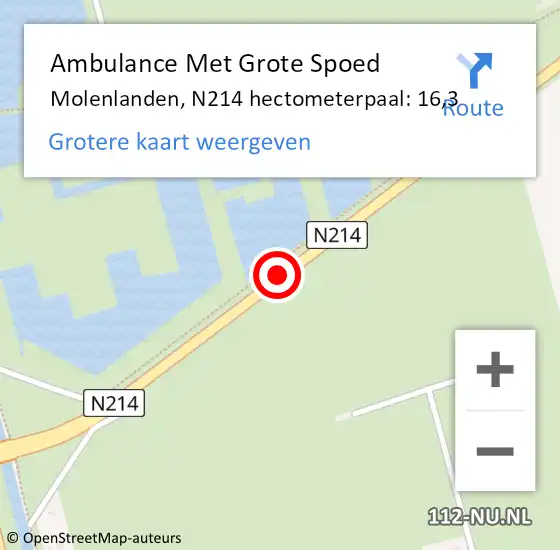 Locatie op kaart van de 112 melding: Ambulance Met Grote Spoed Naar Molenlanden, N214 hectometerpaal: 16,3 op 14 september 2023 17:13