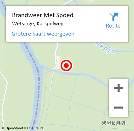 Locatie op kaart van de 112 melding: Brandweer Met Spoed Naar Wetsinge, Karspelweg op 8 september 2014 09:52