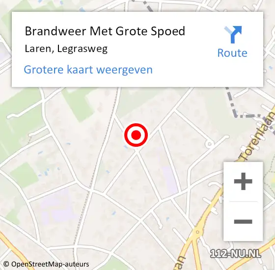 Locatie op kaart van de 112 melding: Brandweer Met Grote Spoed Naar Laren, Legrasweg op 14 september 2023 17:34