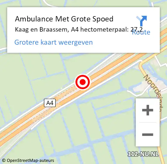 Locatie op kaart van de 112 melding: Ambulance Met Grote Spoed Naar Kaag en Braassem, A4 hectometerpaal: 27,2 op 14 september 2023 17:38