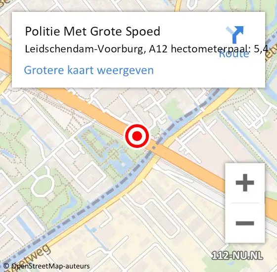 Locatie op kaart van de 112 melding: Politie Met Grote Spoed Naar Leidschendam-Voorburg, A12 hectometerpaal: 5,4 op 14 september 2023 17:52