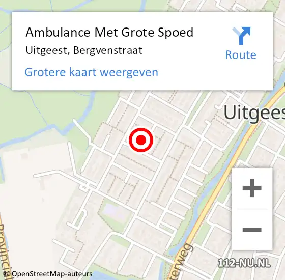 Locatie op kaart van de 112 melding: Ambulance Met Grote Spoed Naar Uitgeest, Bergvenstraat op 14 september 2023 18:02