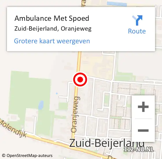 Locatie op kaart van de 112 melding: Ambulance Met Spoed Naar Zuid-Beijerland, Oranjeweg op 14 september 2023 18:11