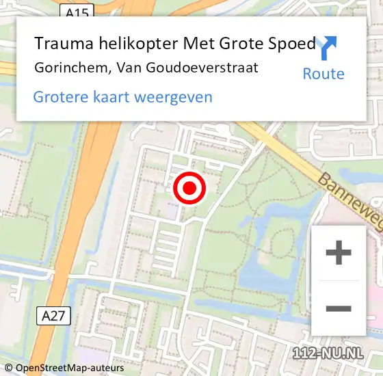 Locatie op kaart van de 112 melding: Trauma helikopter Met Grote Spoed Naar Gorinchem, Van Goudoeverstraat op 14 september 2023 18:47