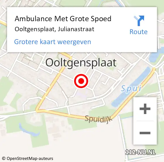 Locatie op kaart van de 112 melding: Ambulance Met Grote Spoed Naar Ooltgensplaat, Julianastraat op 14 september 2023 18:51