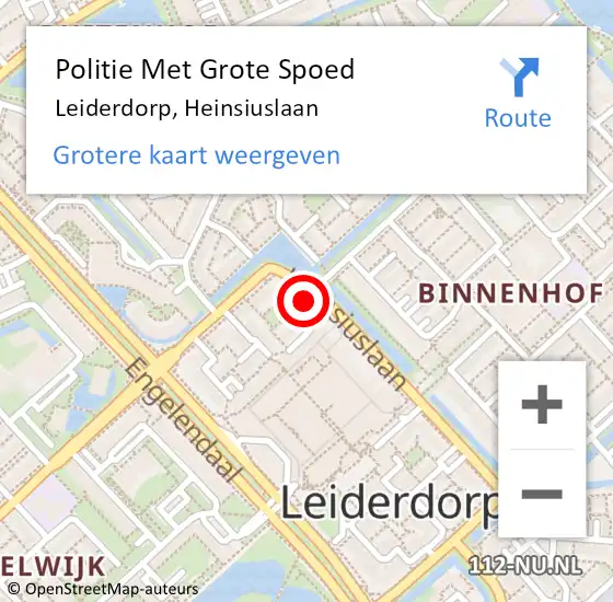 Locatie op kaart van de 112 melding: Politie Met Grote Spoed Naar Leiderdorp, Heinsiuslaan op 14 september 2023 18:55