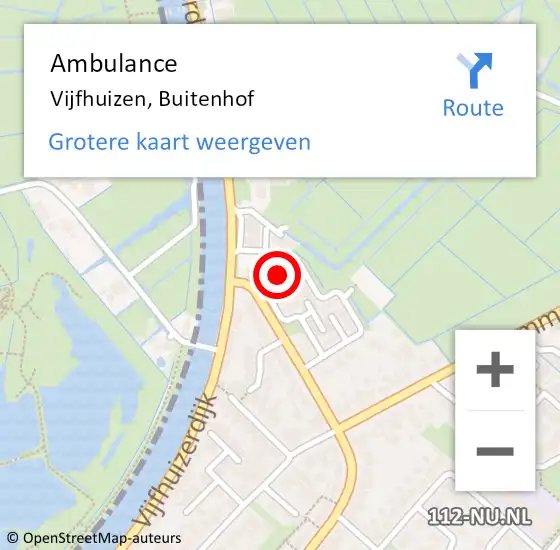 Locatie op kaart van de 112 melding: Ambulance Vijfhuizen, Buitenhof op 14 september 2023 18:57