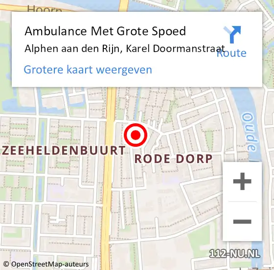 Locatie op kaart van de 112 melding: Ambulance Met Grote Spoed Naar Alphen aan den Rijn, Karel Doormanstraat op 14 september 2023 19:16