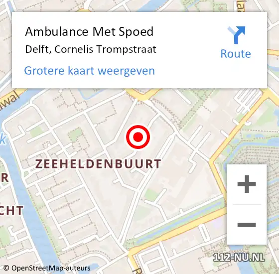 Locatie op kaart van de 112 melding: Ambulance Met Spoed Naar Delft, Cornelis Trompstraat op 14 september 2023 19:37