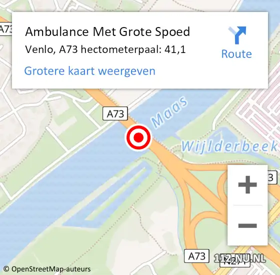 Locatie op kaart van de 112 melding: Ambulance Met Grote Spoed Naar Venlo, A73 hectometerpaal: 41,1 op 14 september 2023 19:47