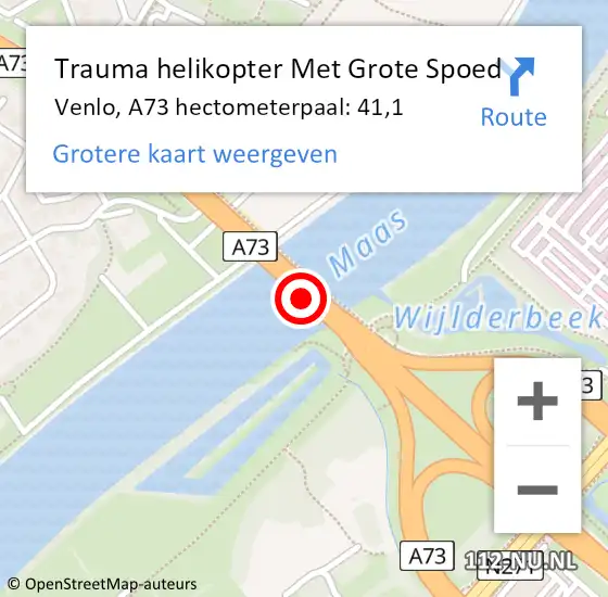 Locatie op kaart van de 112 melding: Trauma helikopter Met Grote Spoed Naar Venlo, A73 hectometerpaal: 41,1 op 14 september 2023 19:48