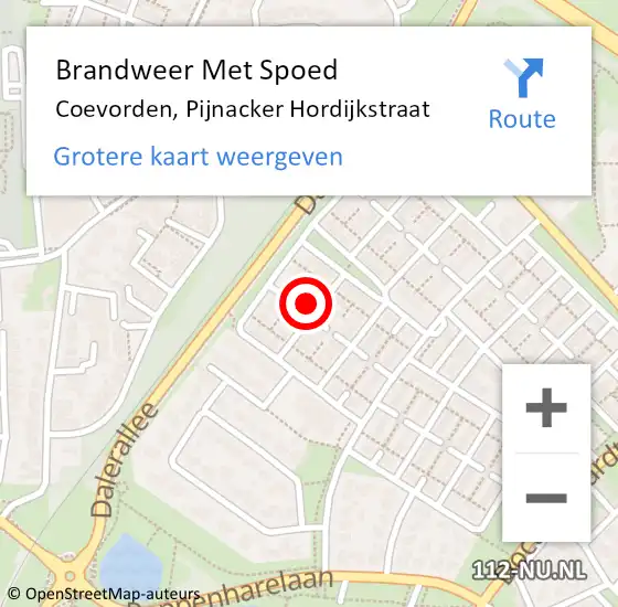 Locatie op kaart van de 112 melding: Brandweer Met Spoed Naar Coevorden, Pijnacker Hordijkstraat op 14 september 2023 20:02