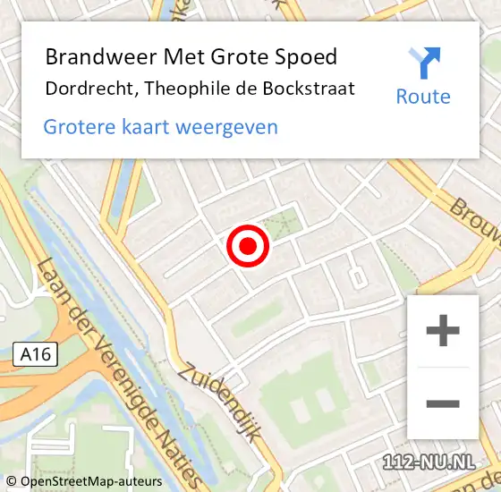 Locatie op kaart van de 112 melding: Brandweer Met Grote Spoed Naar Dordrecht, Theophile de Bockstraat op 14 september 2023 20:20