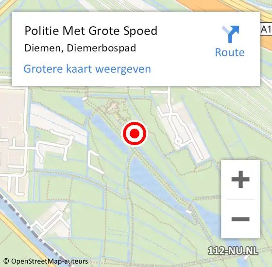 Locatie op kaart van de 112 melding: Politie Met Grote Spoed Naar Diemen, Diemerbospad op 14 september 2023 21:31