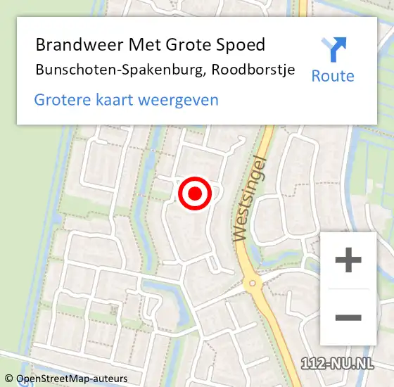 Locatie op kaart van de 112 melding: Brandweer Met Grote Spoed Naar Bunschoten-Spakenburg, Roodborstje op 14 september 2023 22:34