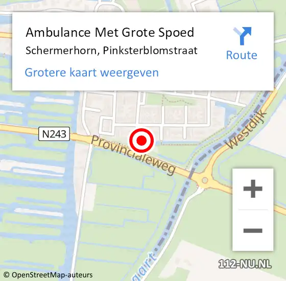 Locatie op kaart van de 112 melding: Ambulance Met Grote Spoed Naar Schermerhorn, Pinksterblomstraat op 14 september 2023 22:36