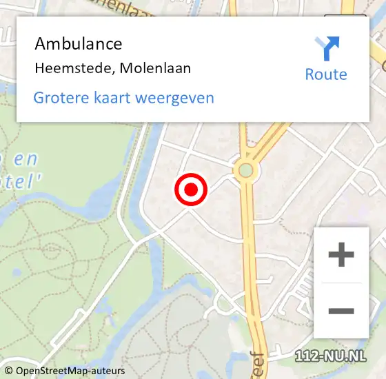 Locatie op kaart van de 112 melding: Ambulance Heemstede, Molenlaan op 14 september 2023 22:44