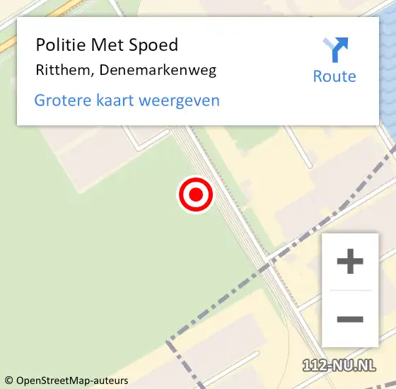 Locatie op kaart van de 112 melding: Politie Met Spoed Naar Ritthem, Denemarkenweg op 14 september 2023 23:23