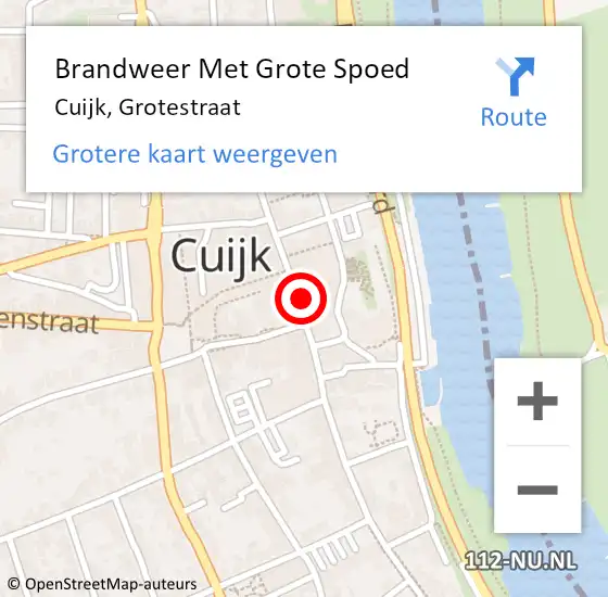 Locatie op kaart van de 112 melding: Brandweer Met Grote Spoed Naar Cuijk, Grotestraat op 14 september 2023 23:36