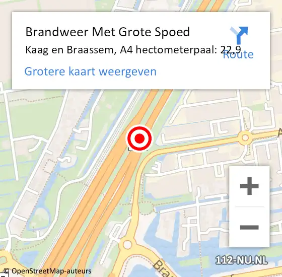 Locatie op kaart van de 112 melding: Brandweer Met Grote Spoed Naar Kaag en Braassem, A4 hectometerpaal: 22,9 op 14 september 2023 23:37