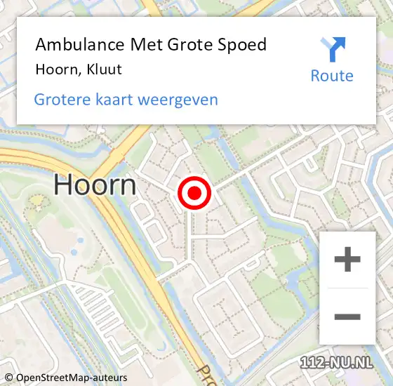 Locatie op kaart van de 112 melding: Ambulance Met Grote Spoed Naar Hoorn, Kluut op 15 september 2023 00:13