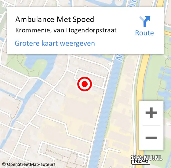 Locatie op kaart van de 112 melding: Ambulance Met Spoed Naar Krommenie, van Hogendorpstraat op 15 september 2023 00:20