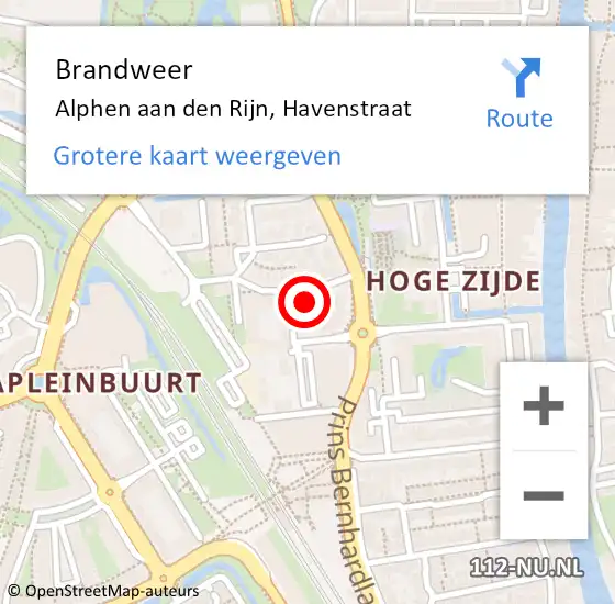 Locatie op kaart van de 112 melding: Brandweer Alphen aan den Rijn, Havenstraat op 15 september 2023 00:40