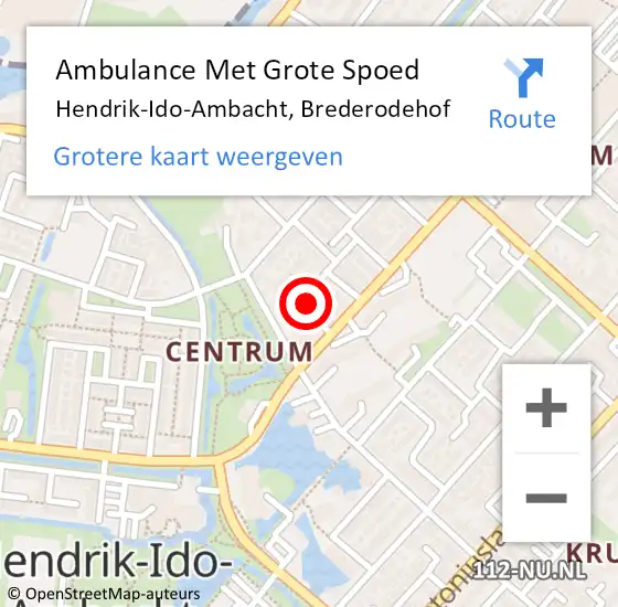 Locatie op kaart van de 112 melding: Ambulance Met Grote Spoed Naar Hendrik-Ido-Ambacht, Brederodehof op 15 september 2023 00:43