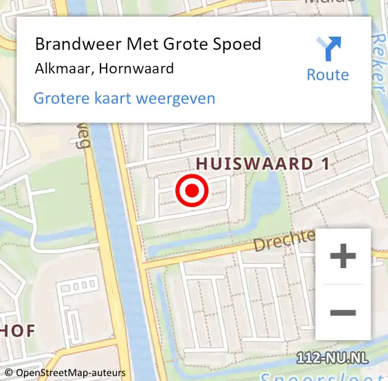 Locatie op kaart van de 112 melding: Brandweer Met Grote Spoed Naar Alkmaar, Hornwaard op 15 september 2023 03:22