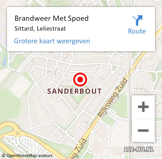 Locatie op kaart van de 112 melding: Brandweer Met Spoed Naar Sittard, Leliestraat op 15 september 2023 03:40