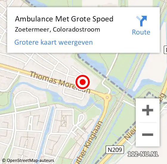 Locatie op kaart van de 112 melding: Ambulance Met Grote Spoed Naar Zoetermeer, Coloradostroom op 15 september 2023 06:02