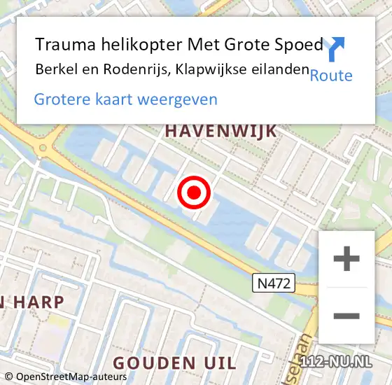 Locatie op kaart van de 112 melding: Trauma helikopter Met Grote Spoed Naar Berkel en Rodenrijs, Klapwijkse eilanden op 15 september 2023 06:10