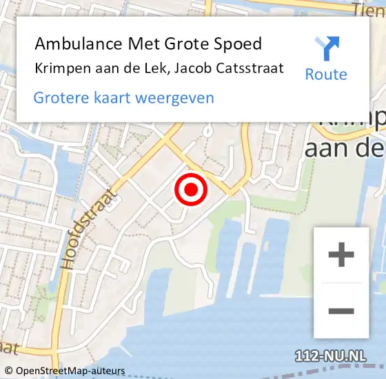 Locatie op kaart van de 112 melding: Ambulance Met Grote Spoed Naar Krimpen aan de Lek, Jacob Catsstraat op 15 september 2023 06:10