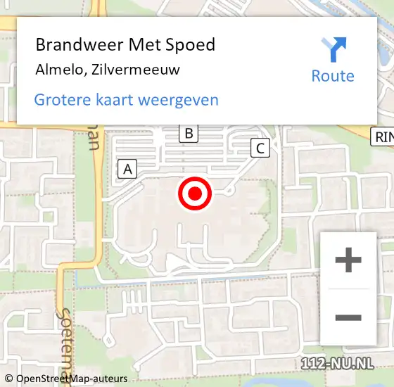 Locatie op kaart van de 112 melding: Brandweer Met Spoed Naar Almelo, Zilvermeeuw op 15 september 2023 06:50