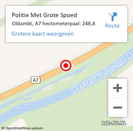 Locatie op kaart van de 112 melding: Politie Met Grote Spoed Naar Oldambt, A7 hectometerpaal: 248,8 op 15 september 2023 06:59