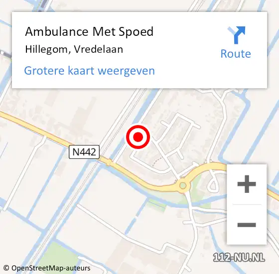 Locatie op kaart van de 112 melding: Ambulance Met Spoed Naar Hillegom, Vredelaan op 15 september 2023 07:15