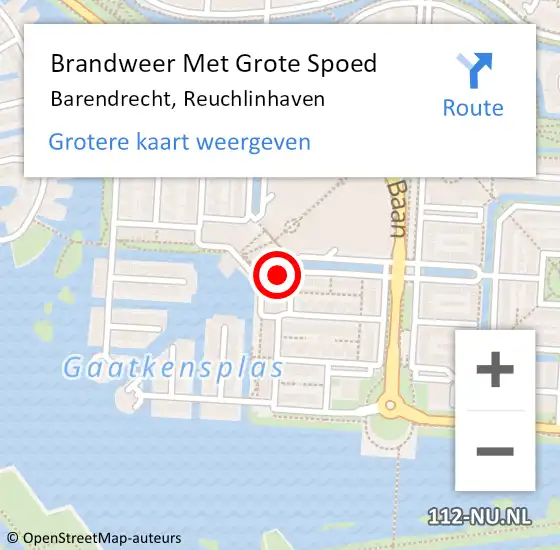 Locatie op kaart van de 112 melding: Brandweer Met Grote Spoed Naar Barendrecht, Reuchlinhaven op 15 september 2023 08:34