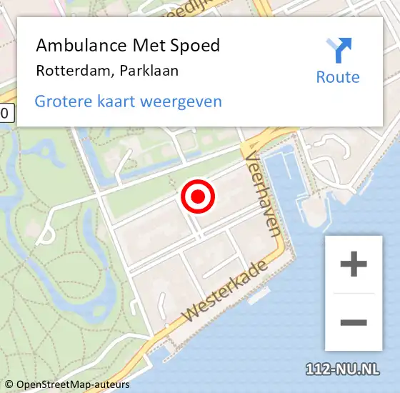Locatie op kaart van de 112 melding: Ambulance Met Spoed Naar Rotterdam, Parklaan op 15 september 2023 08:46