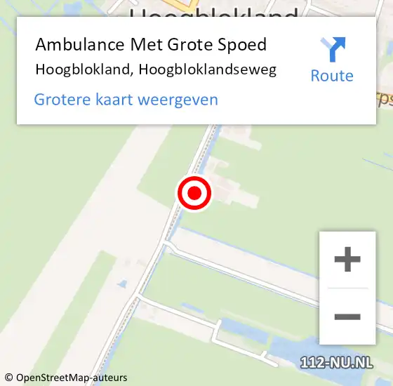 Locatie op kaart van de 112 melding: Ambulance Met Grote Spoed Naar Hoogblokland, Hoogbloklandseweg op 15 september 2023 08:54