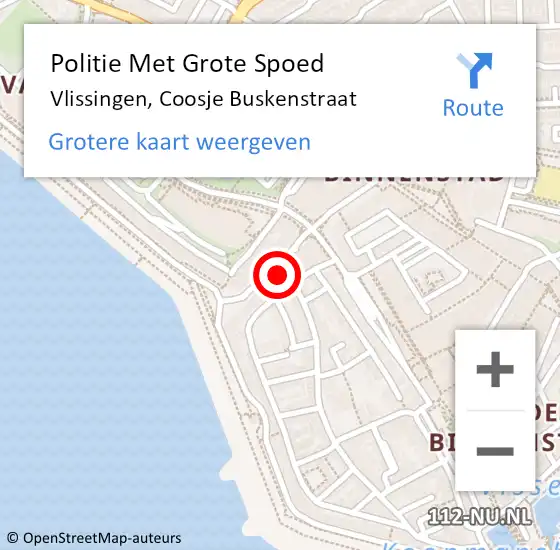 Locatie op kaart van de 112 melding: Politie Met Grote Spoed Naar Vlissingen, Coosje Buskenstraat op 15 september 2023 08:57