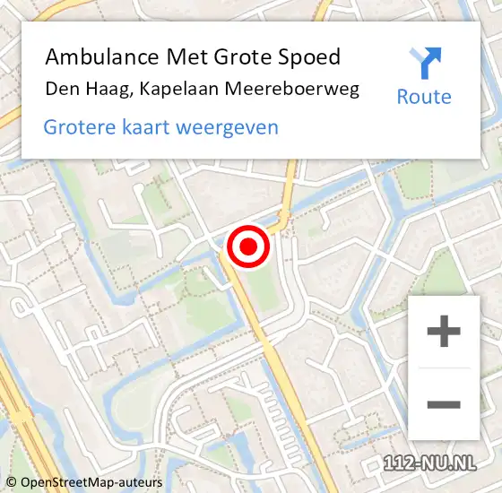 Locatie op kaart van de 112 melding: Ambulance Met Grote Spoed Naar Den Haag, Kapelaan Meereboerweg op 15 september 2023 09:24
