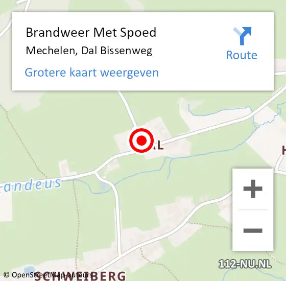 Locatie op kaart van de 112 melding: Brandweer Met Spoed Naar Mechelen, Dal Bissenweg op 15 september 2023 09:33
