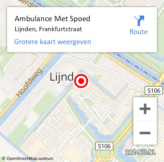 Locatie op kaart van de 112 melding: Ambulance Met Spoed Naar Lijnden, Frankfurtstraat op 15 september 2023 09:35