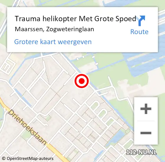 Locatie op kaart van de 112 melding: Trauma helikopter Met Grote Spoed Naar Maarssen, Zogweteringlaan op 15 september 2023 09:41